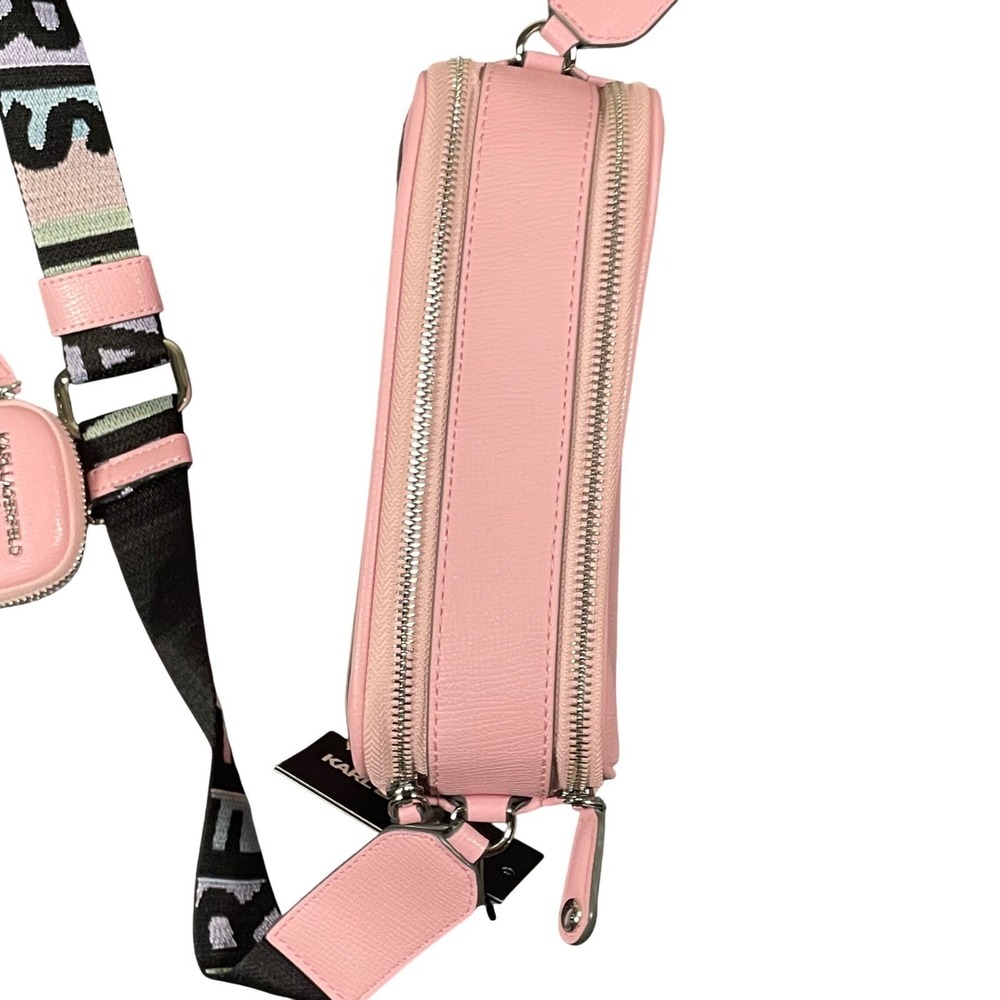 NEW Karl Lagerfeld Maybelle Pink Leather Camera Crossbody Bag Pouch Color Strap - Picture 8 of 17